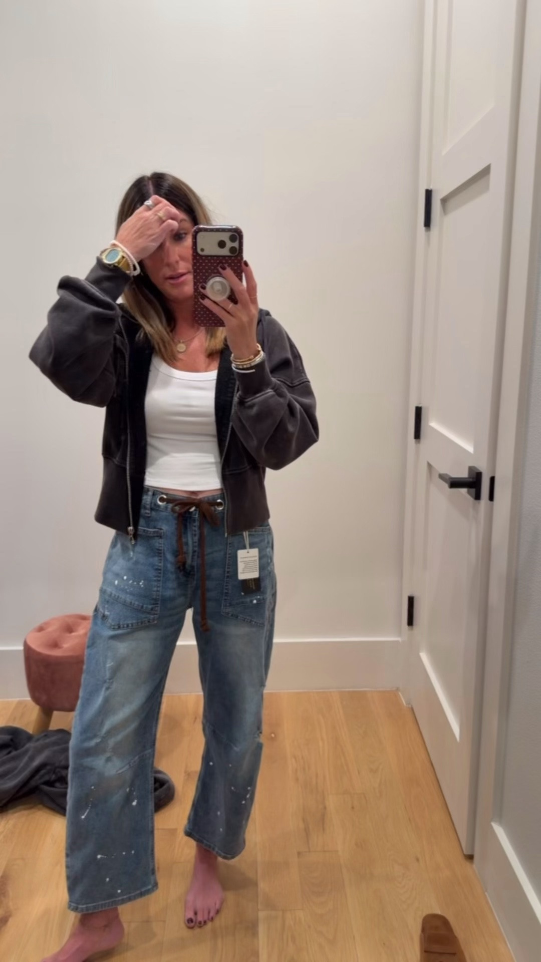Wearing size small in these look for less jeans!

#LTKootd #LTKgrwm #LTKOver40