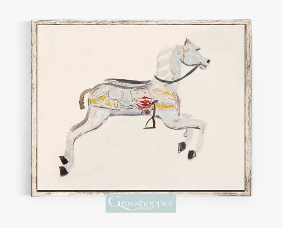 Watercolor Carousel Horse Print Vintage Neutral Nursery Art - Etsy | Etsy (US)