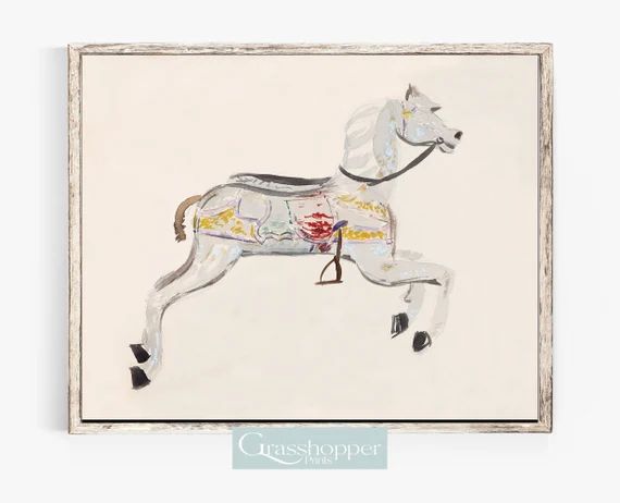 Watercolor Carousel Horse Print Vintage Neutral Nursery Art - Etsy | Etsy (US)