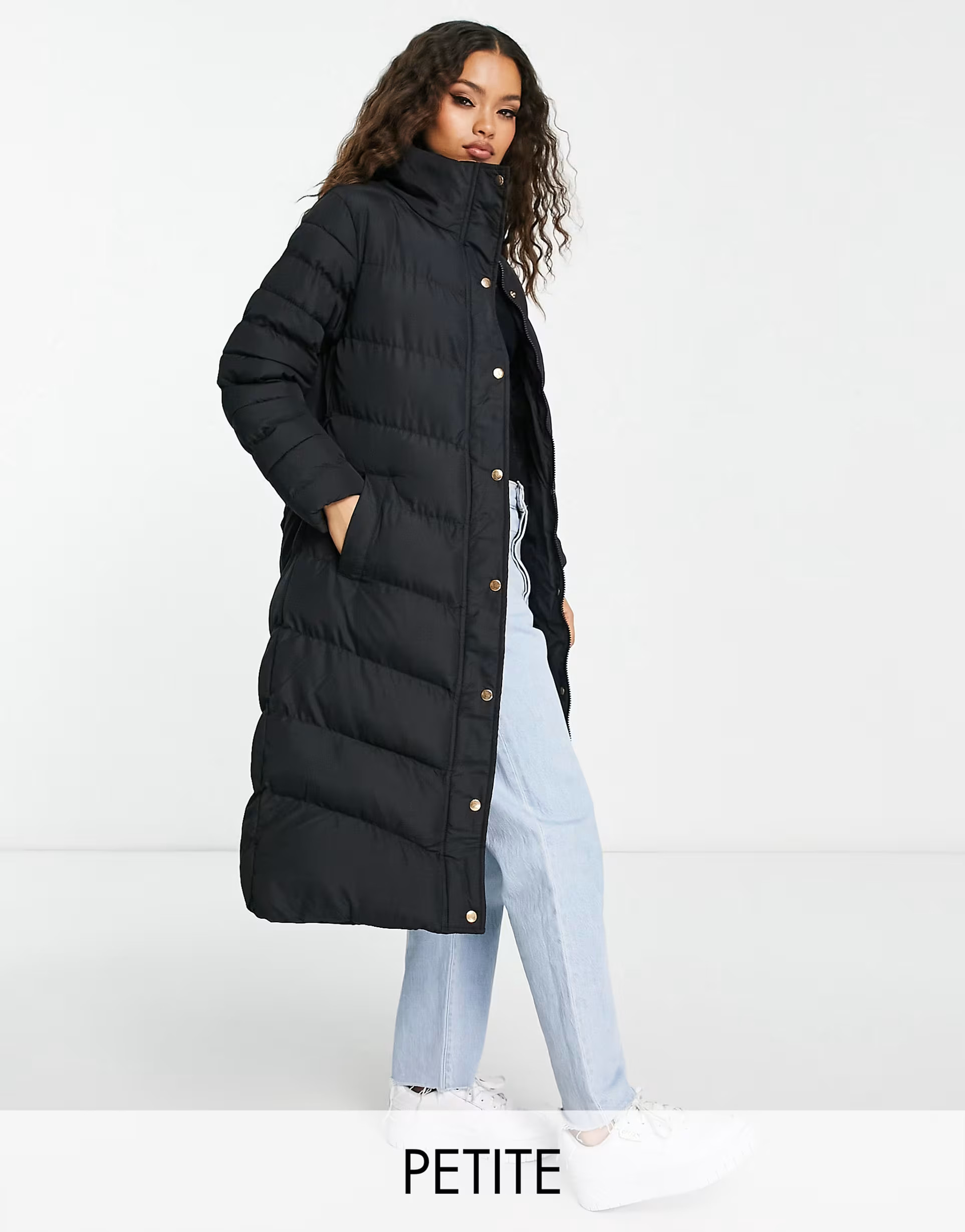 Threadbare Petite Opa maxi puffer coat with belt in black | ASOS (Global)