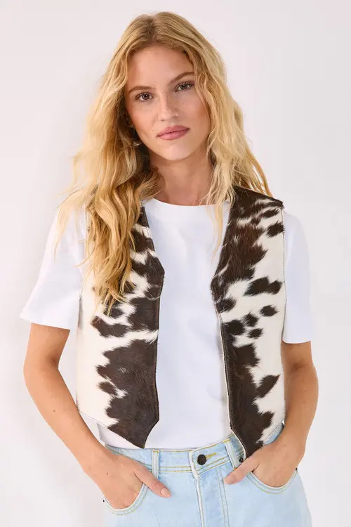 NASTY GAL Cow Hide Leather Waistcoat in White at Nordstrom, Size Medium | Nordstrom