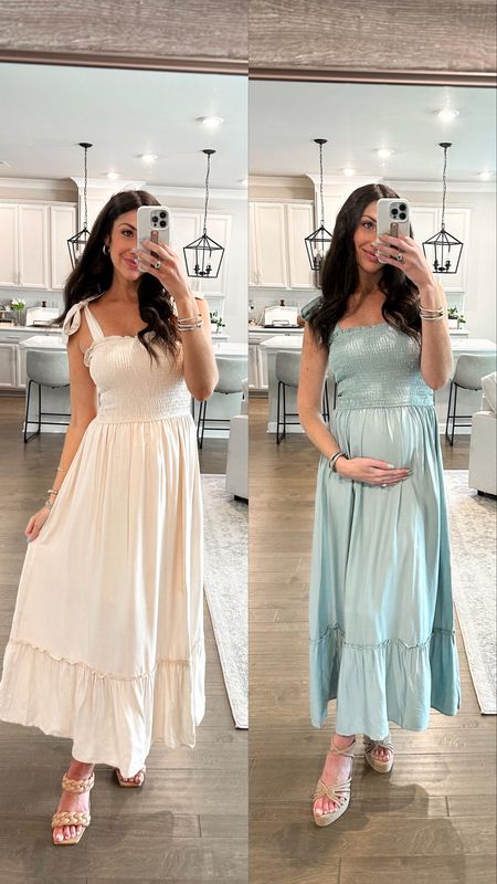 Amazon maxi dress 🤍 So comfy & bump friendly! On the left is color “apricot” and on the right is “sage” 

Wearing size small, fits true to size! 



#LTKSeasonal #LTKstyletip #LTKbump