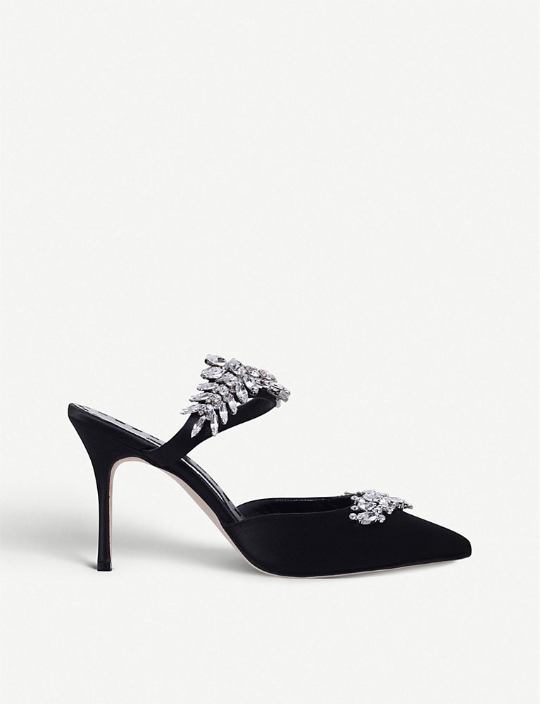 MANOLO BLAHNIK Lurum 90 crystal-embellished satin mules | Selfridges