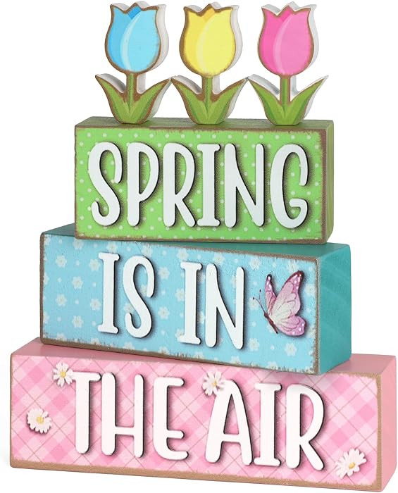 6 Pcs Spring Decorations for Home Wooden Tulips Flower Table Centerpieces Farmhouse Wood Block Si... | Amazon (US)