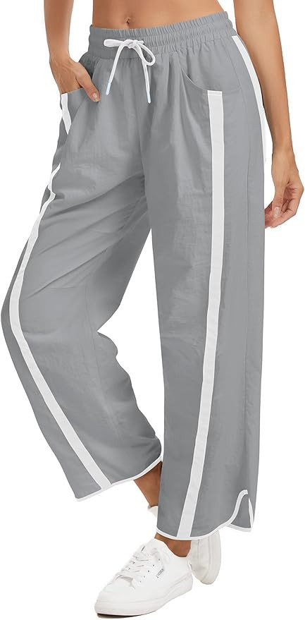 Women's Wide Leg Track Pants Baggy Drawstring High Rise Side Striped Casual Lightweight Parachute... | Amazon (US)