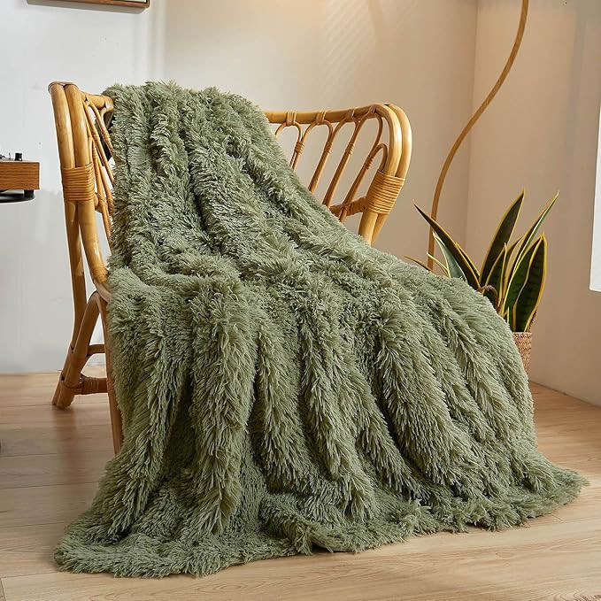 XeGe Luxury Faux Fur Throw, Moss Green Soft 50x60 Fluffy Blanket, Shaggy Plush Decorative Couch T... | Amazon (US)