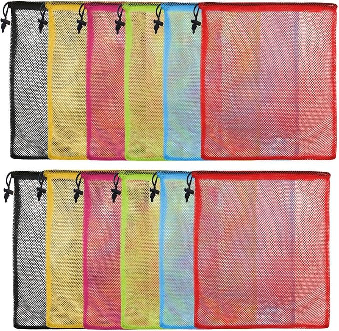 iMucci 12Pcs Mesh Bag 13"X15.5" Drawstring Gym Bag Nylon Mesh Drawstring Bag with Cord Lock Closu... | Amazon (US)
