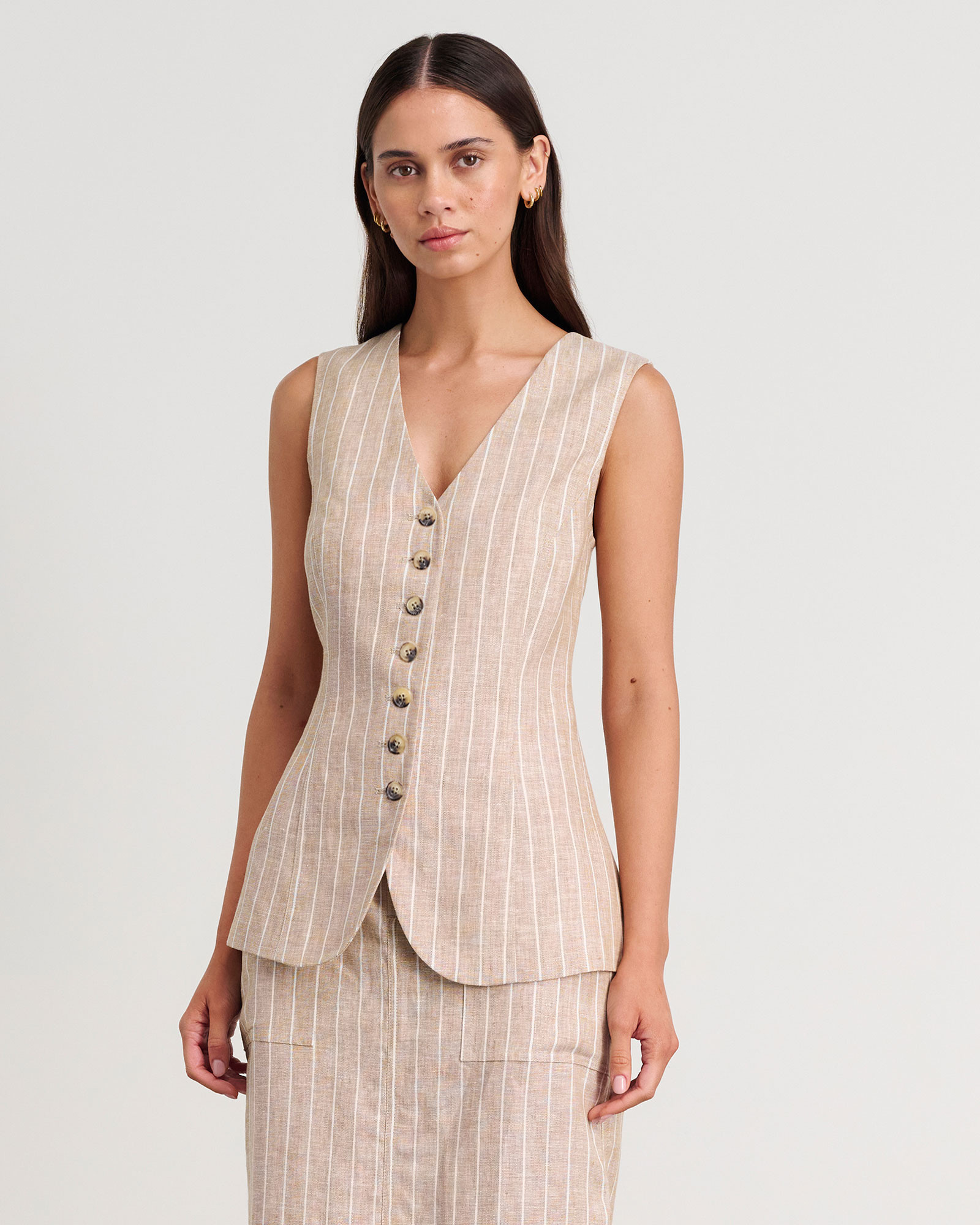 Kayla Stripe Linen Vest | JAG (Australia & New Zealand)