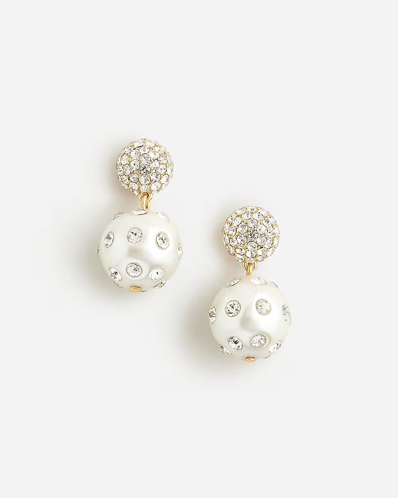 Pavé crystal and pearl drop earrings | J.Crew US