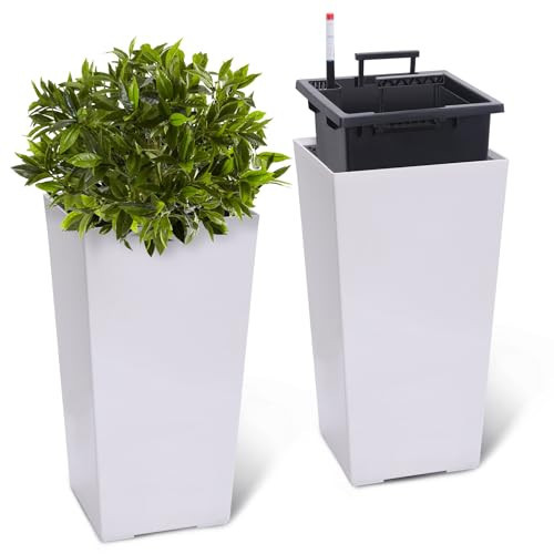 GAOMON 23" Tall Planters Set of 2, Planters for Outdoor＆Indoor Plants, Modern Plant Pots with Drainage Holes＆Water Level Monitor＆Inner Bucket, Automatic Watering, Convenience Instill, White | Amazon (US)