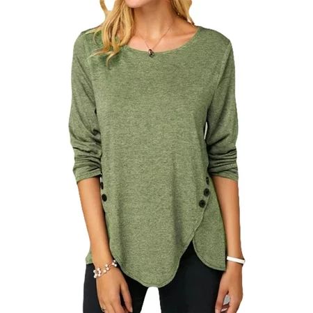 Beiwei Tunic Tops for Leggings for Womens Buttons Casual Tshirts Split Loose Long Sleeve Pullover Bl | Walmart (US)