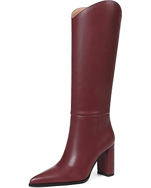 SaraIris Women's Black Knee High Boots Wide Calf Chunky High Heel Pointed Toe Zipper Comfortable ... | Amazon (US)