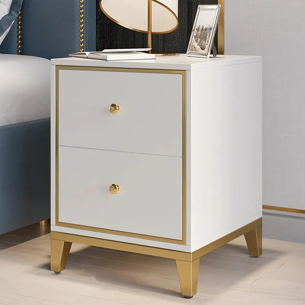 Modern White Nightstand with 2-Drawer and Gold Legs-Homary | Homary