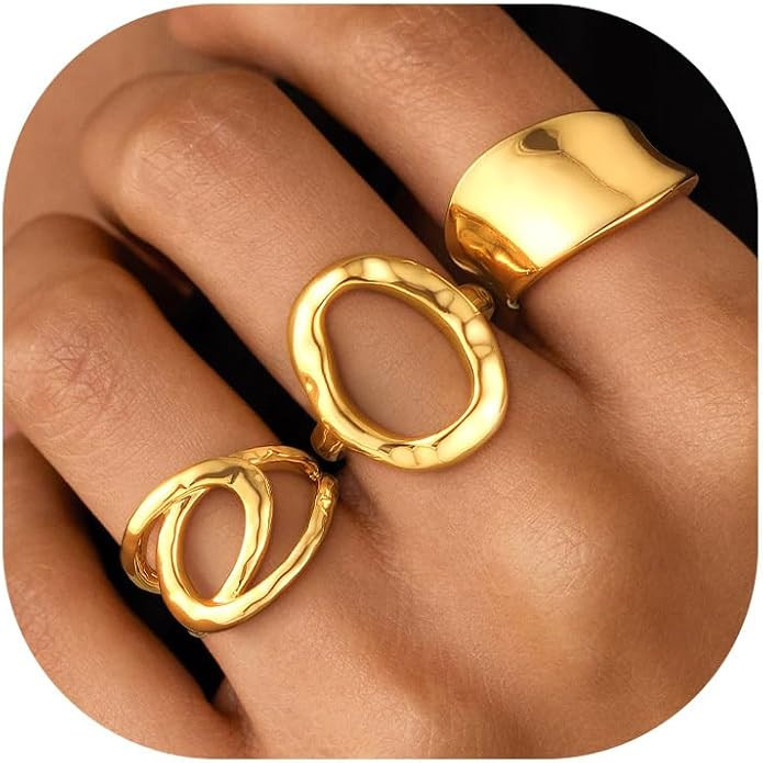 ZOERAY Chunky Gold Rings for Women Non Tarnish Trendy 14k Gold Plated Adjustable Signet Band Stac... | Amazon (US)