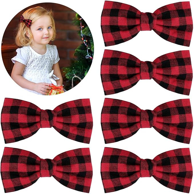 6 Pieces Christmas Hair Bows Red and Black Plaid Bow Buffalo Plaid Hair Accessories Buffalo Plaid... | Amazon (US)