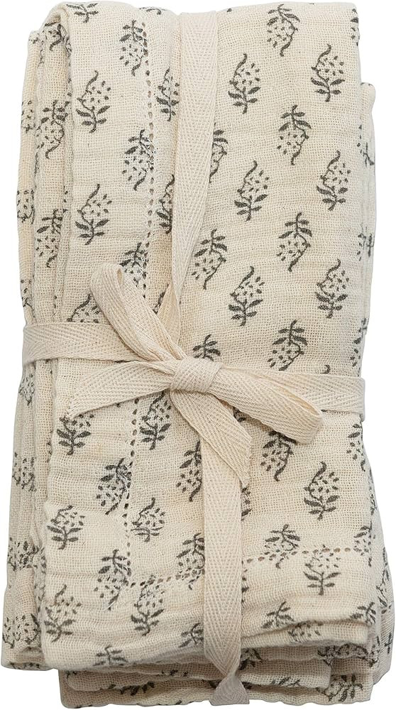 Cotton Napkins with Printed Floral Pattern, Charcoal & Cream Color, Set of 4 | Amazon (US)