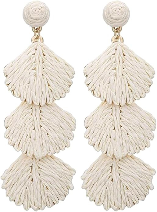 Bohemian Raffia Starfish Shell Dangle Drop Earrings Straw Wicker Lightweight for Women Tropical B... | Amazon (US)