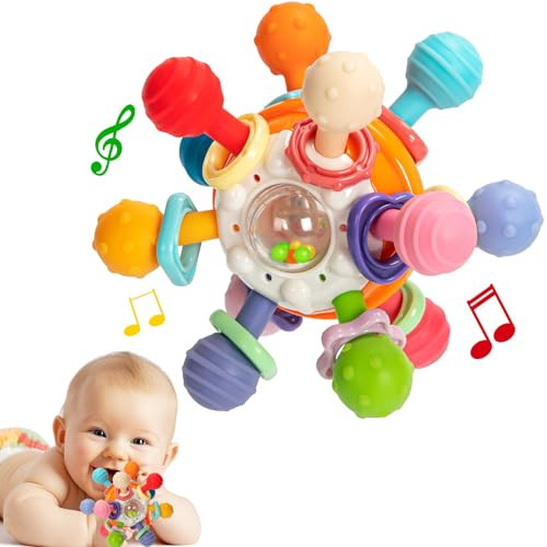 Baby Teething Toys, Baby Teethers Montessori Sensory Toys for 0-6 6-12 Months, Gifts for 1 Year Old Boys Girls Infant Newborn 0 3 6 9 12 18 Months Toys- Orange | Amazon (US)