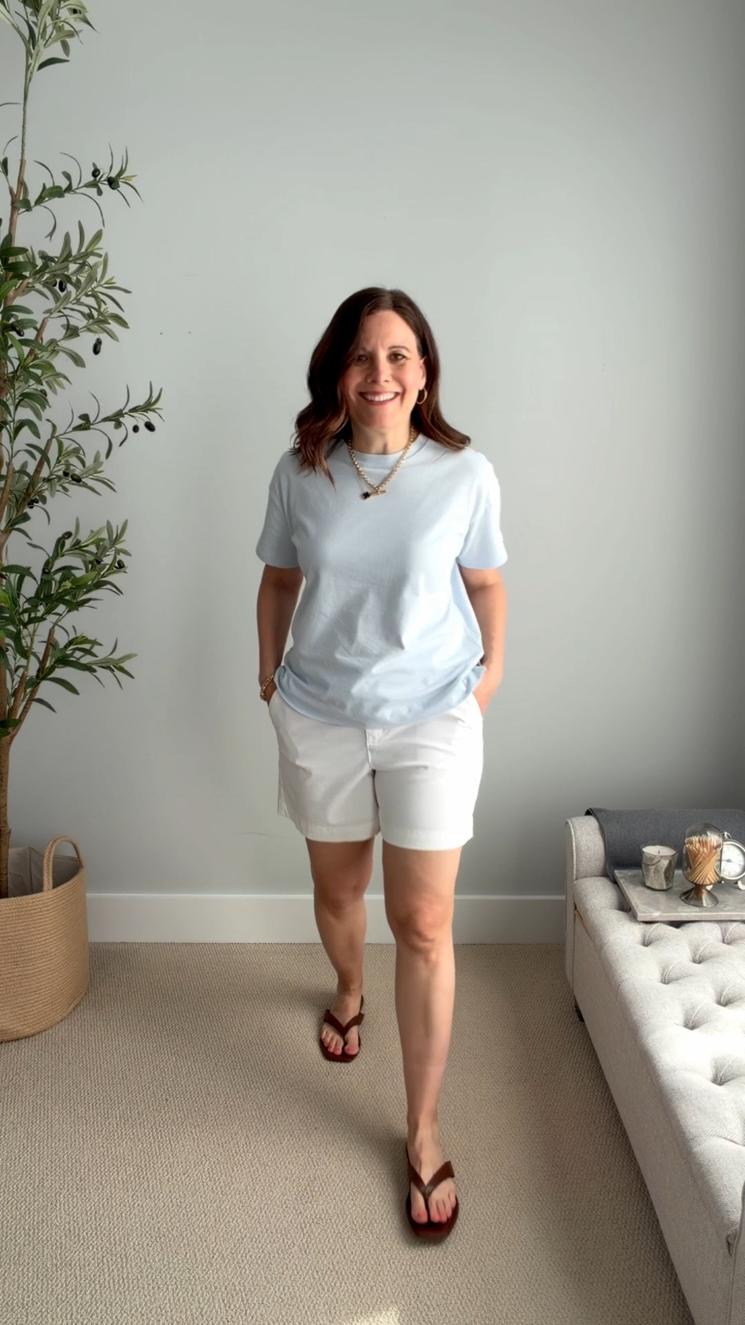 I love the black pair so much that I bought them in white too.
Same classic chino style and fit, same 10.75” rise, same 6” inseam. I’m still in my usual size 10.
One thing I always look for in white shorts is how much the pockets show through, and these have minimal show-through, which is a win. I’m wearing this tee in a size small. It fits big.

#LTKOver40 #LTKMidsize #LTKSaleAlert