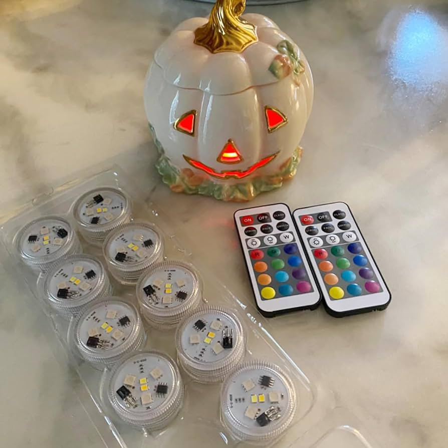Halloween Pumpkin Jack-O-Lantern Lights with Remote – 10 Pack Multicolor Battery Operated Pool ... | Amazon (US)