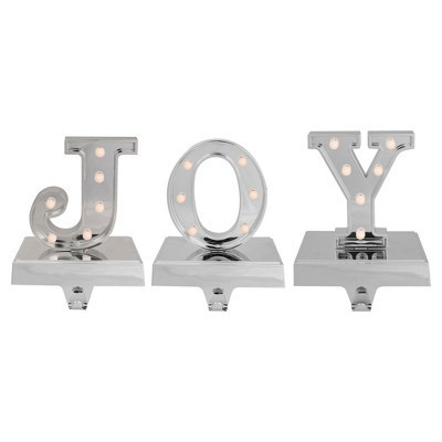 Northlight LED Lighted "JOY" Christmas Stocking Holder - 6.5" - Silver Finish - Set of 3 | Target