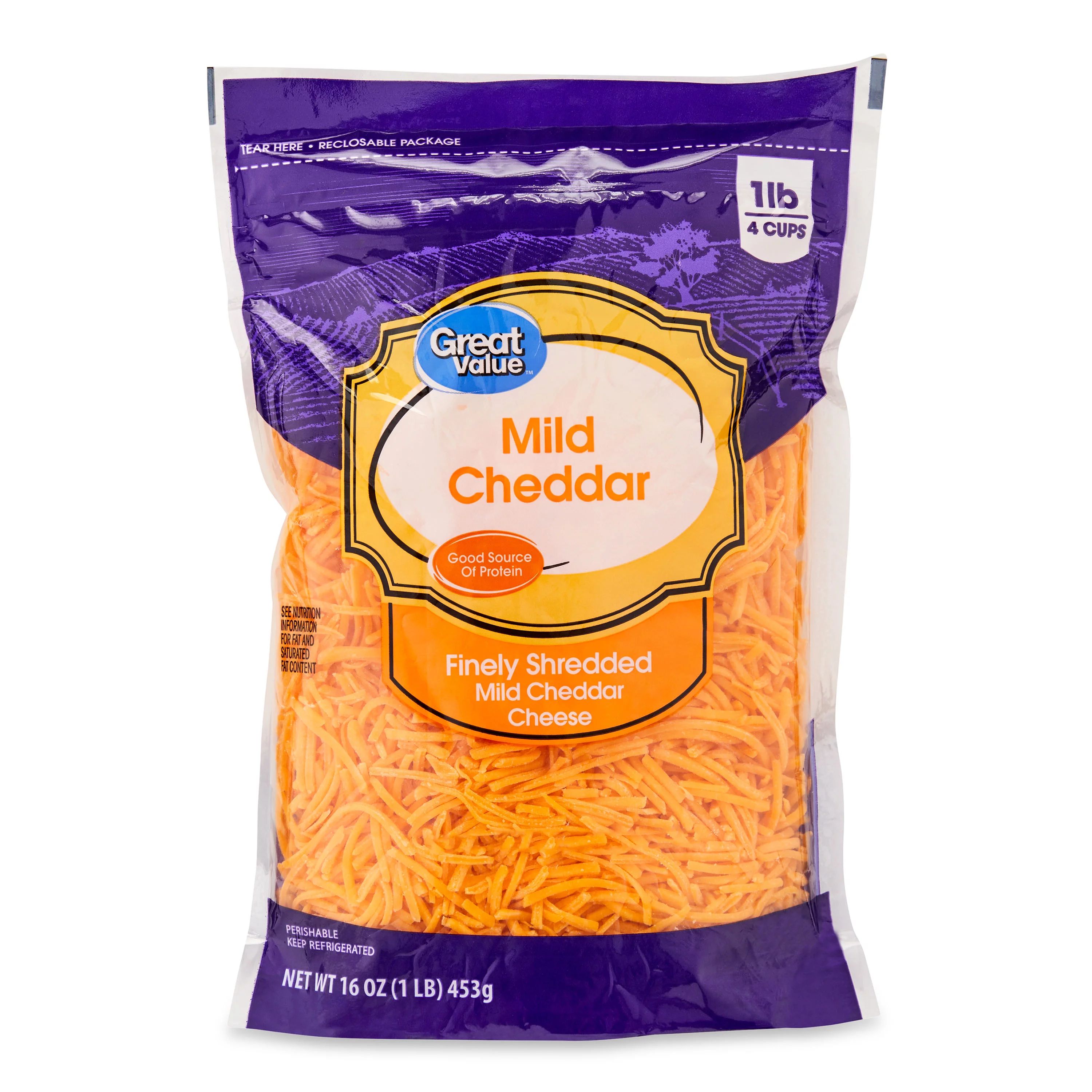 Great Value Finely Shredded Mild Cheddar Cheese, 16 oz - Walmart.com | Walmart (US)