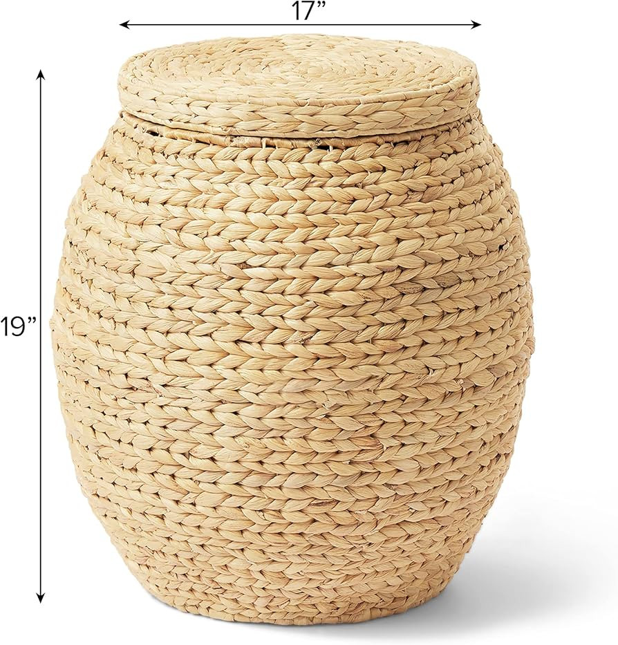 Artera Large Wicker Storage Baskets - Natural Multipurpose Barrel Storage Tub with Lid, Woven Water  | Amazon (US)