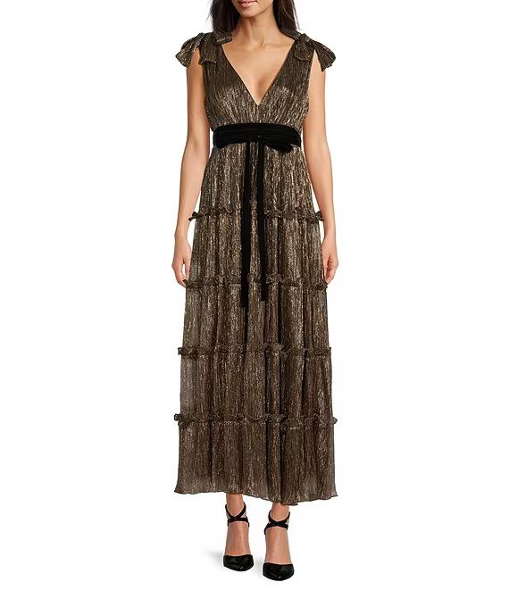 Sleeveless Metallic Bow Detail Tiered Maxi Dress | Dillard's