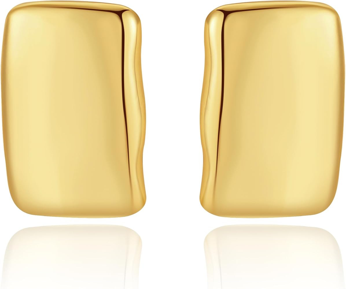 Chunky Gold Earrings - Trendy Drop Studs in Thick Oval, Geometric, Bow, Circle, Rectangle Shapes ... | Amazon (US)