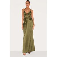 Olive Satin Tie Back Maxi Dress | PrettyLittleThing US