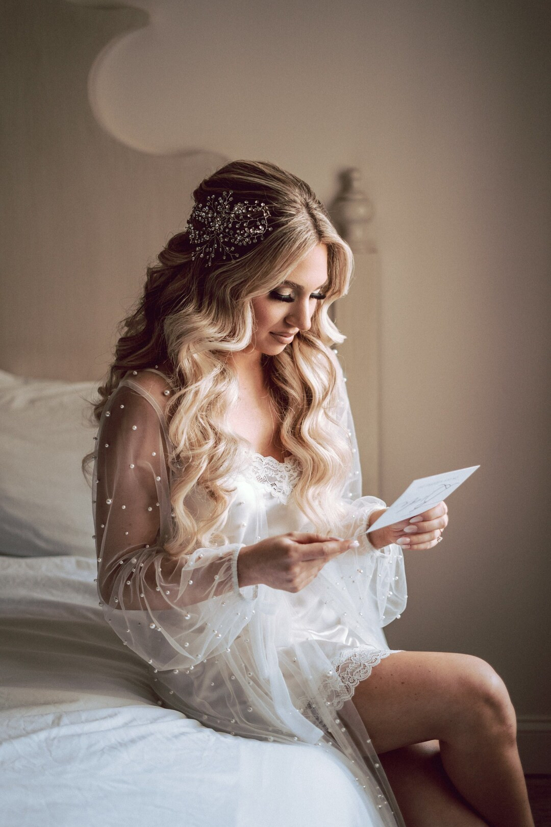 MIRA // Soft Tulle Pearl Wedding Bridal Robe • Boudoir Robe • Pearl Maternity Robe •Wedding... | Etsy (US)