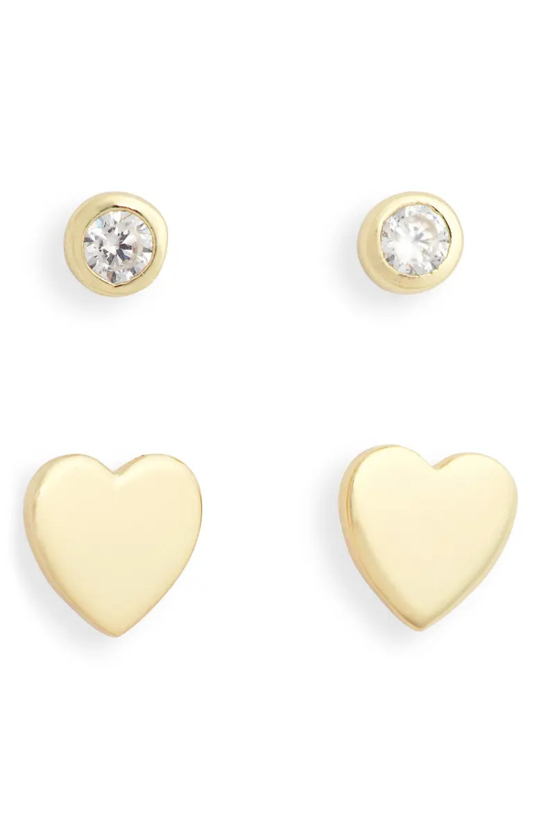 Set of 2 Heart & Bezel Stud Earrings | Nordstrom | Nordstrom