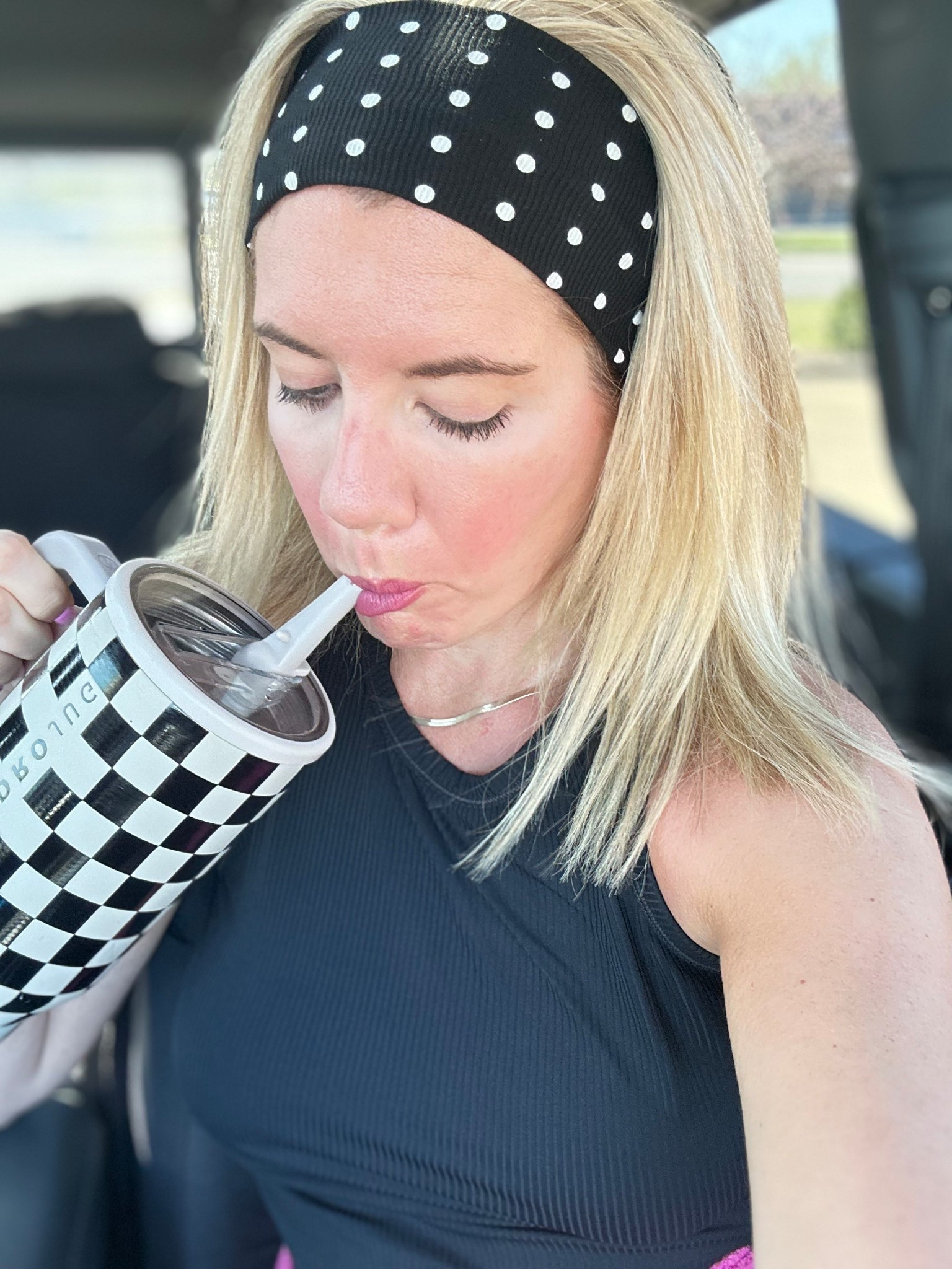 Polka dot headband, checkered hydrojug, athletic style, everyday style 

#LTKselfcare #LTKdayinmylife #LTKootd