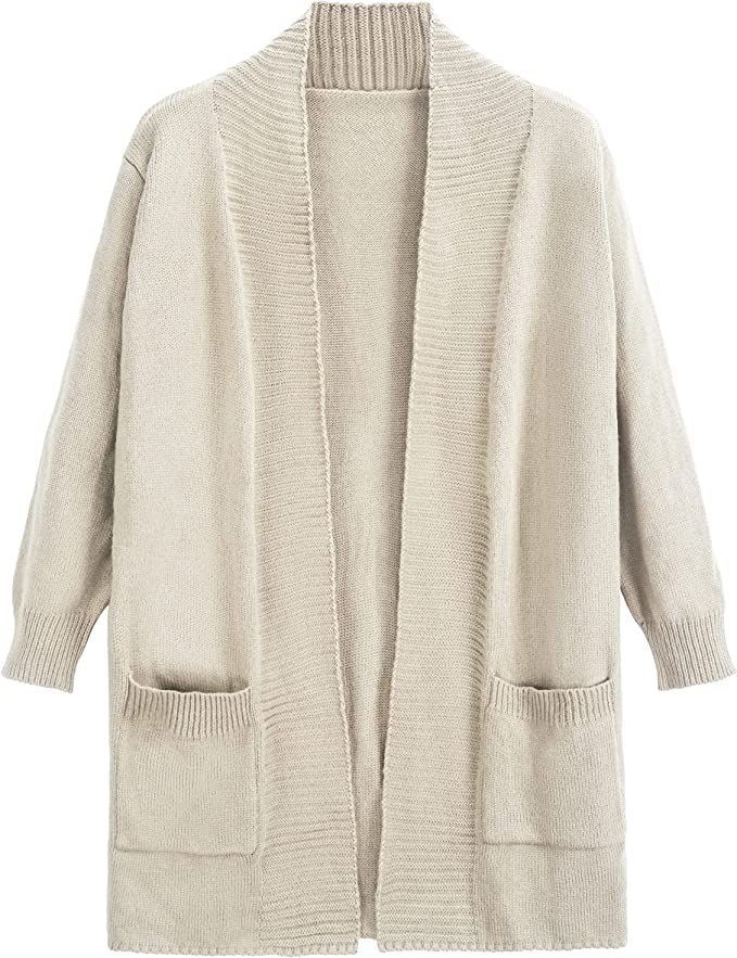 ZAFUL Women's Longline Hooded Open Front Sweater Cardigan Drawstring Pockets Tunic Sweaters | Amazon (US)