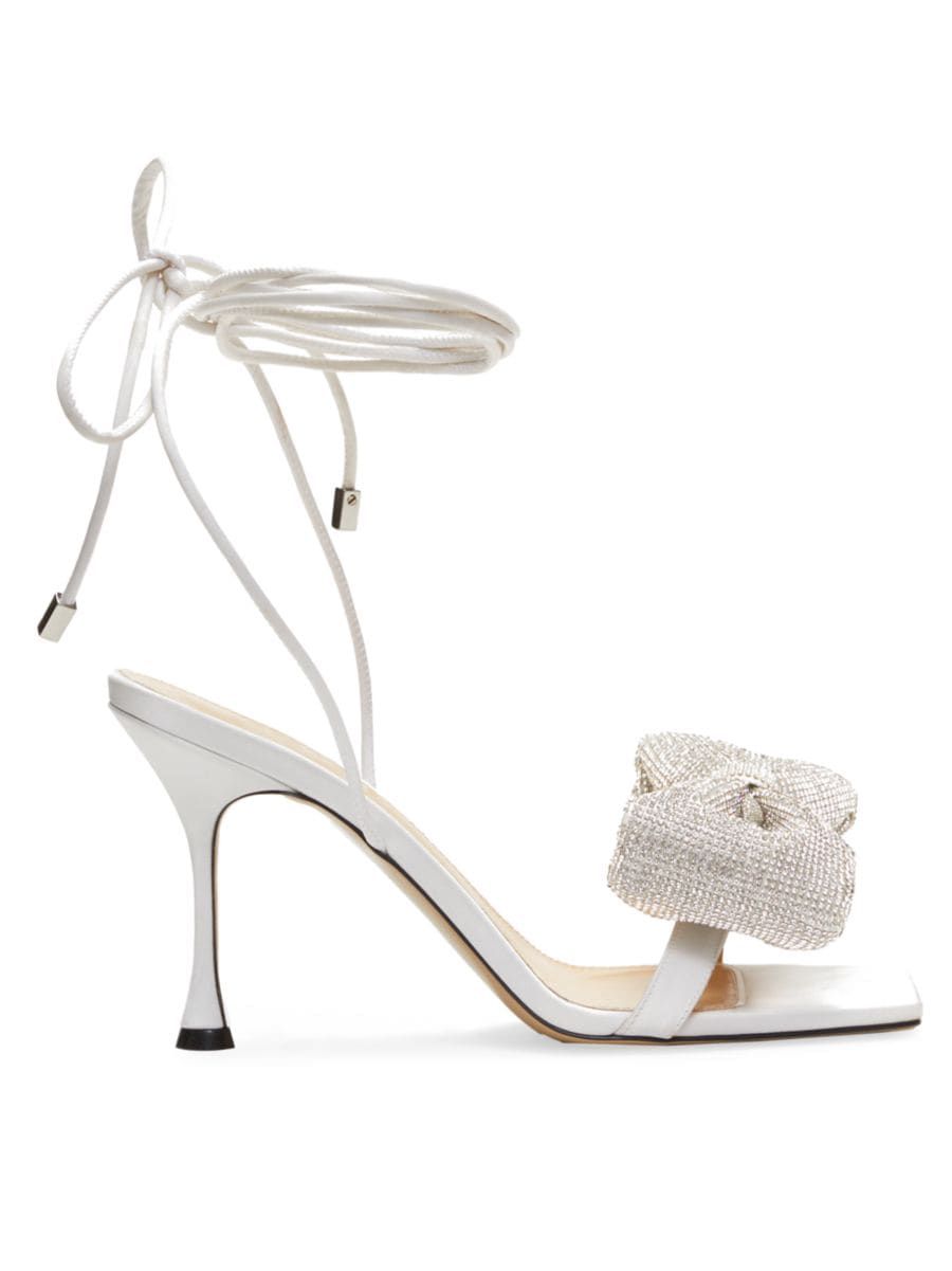 Nicole 95 Puffed Bow Satin Ankle-Tie Sandals | Saks Fifth Avenue