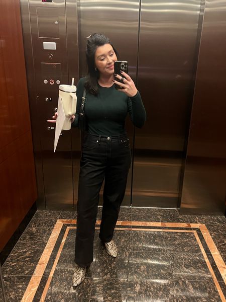 Snapped a quick outfit of the day photo in the elevator of my first appointment of the day. Bodysuit isn’t available in this green anymore, but the baby tee is and it’s the same color and almost same fit. See product details for fit of jeans  

#LTKxMadewell #LTKstyletip #LTKmidsize