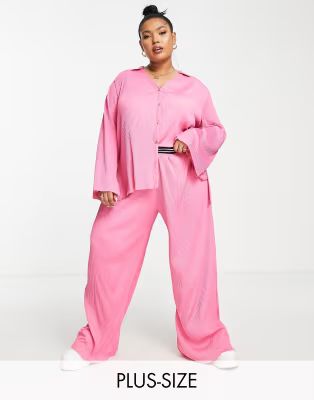 River Island Plus plisse pants in bright pink (part of a set) | ASOS (Global)