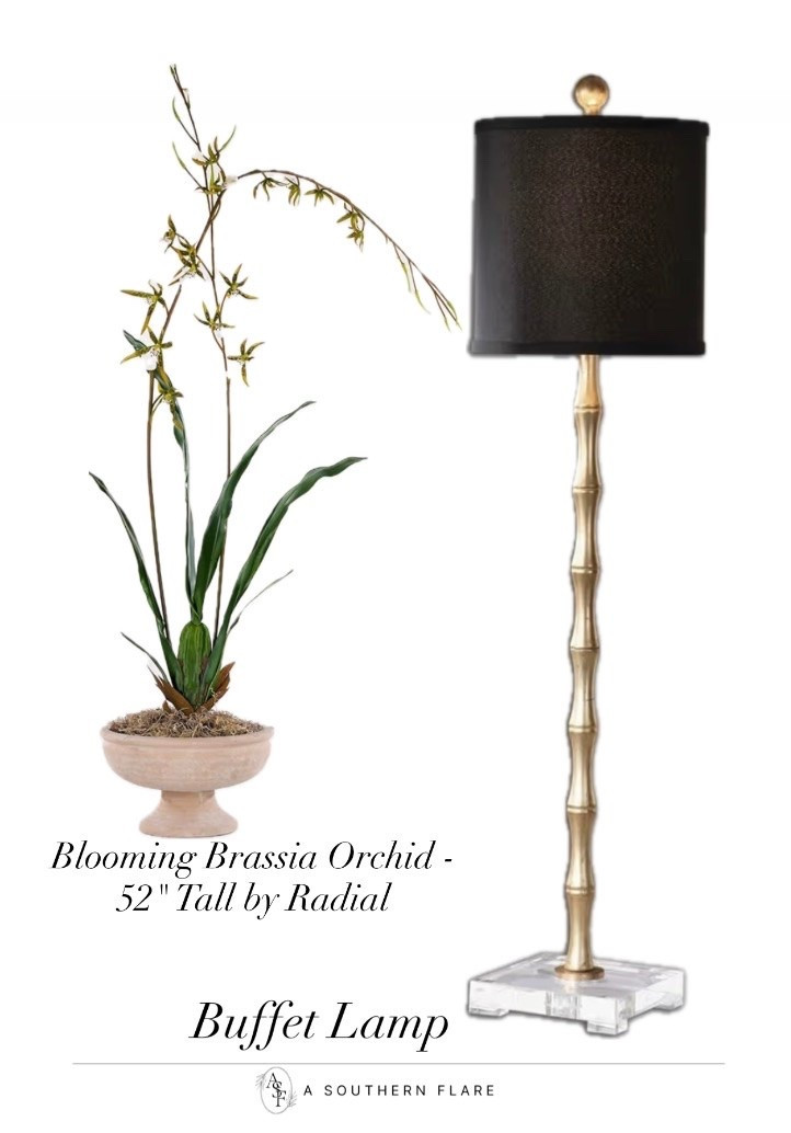 A tall blooming orchid and a chic buffet lamp make the perfect pair for any room. #HomeDecor #ElegantDesigns/Home Decor/ High/Low
