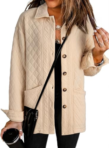 Dokotoo Casual Quilted Jackets for Women Button Down Collared Long Sleeve Shirts Fall Winter Jack... | Amazon (US)