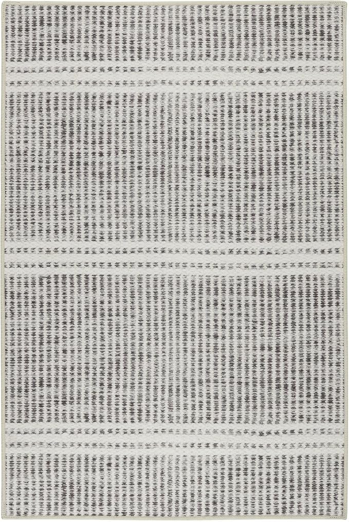 Dash and Albert Malta Grey Machine Washable Area Rug - 4' x 6' Grey Stripe Washable Accent Rug - ... | Amazon (US)