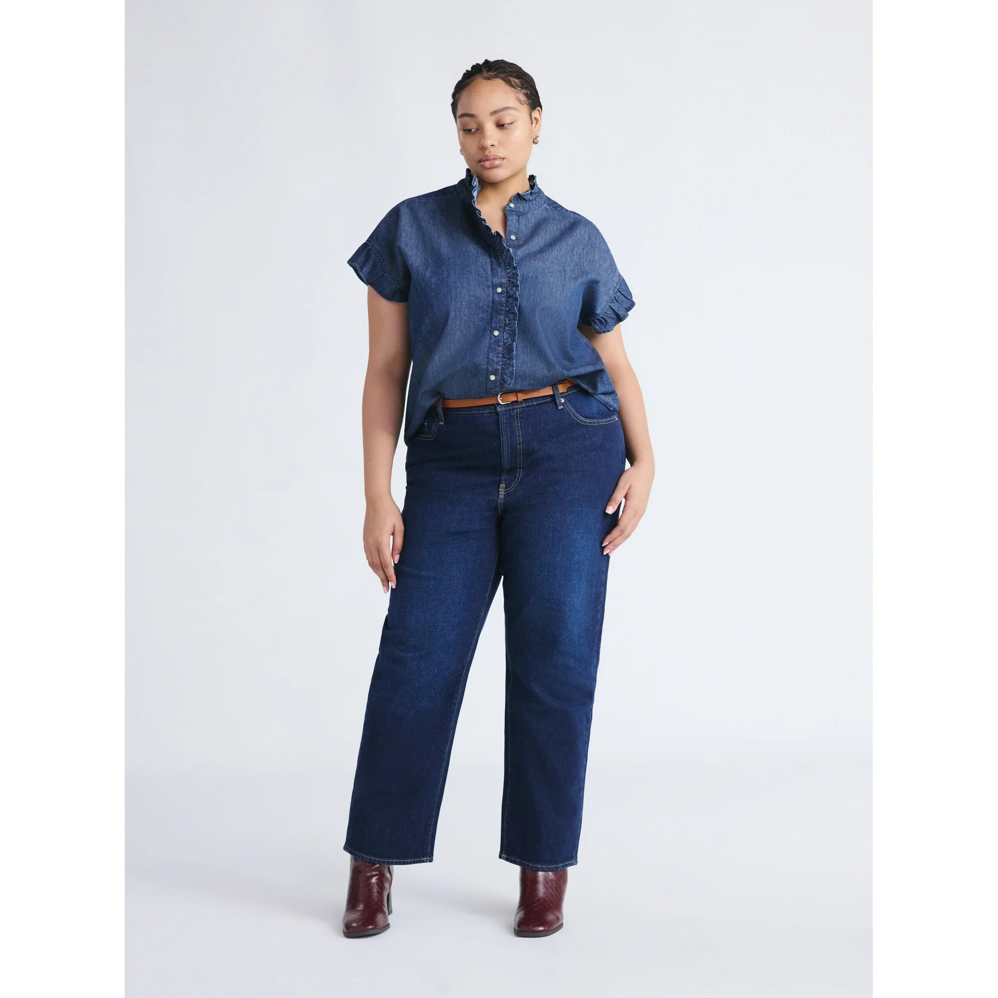 Free Assembly Women's and Women's Plus High Rise Straight Jeans, 30" Inseam, Sizes 0-26W | Walmart (US)