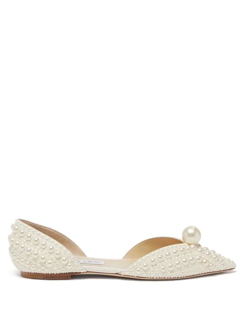 Jimmy Choo - Sabine Faux-pearl Embellished D'orsay Flats - Womens - White | Matches (US)