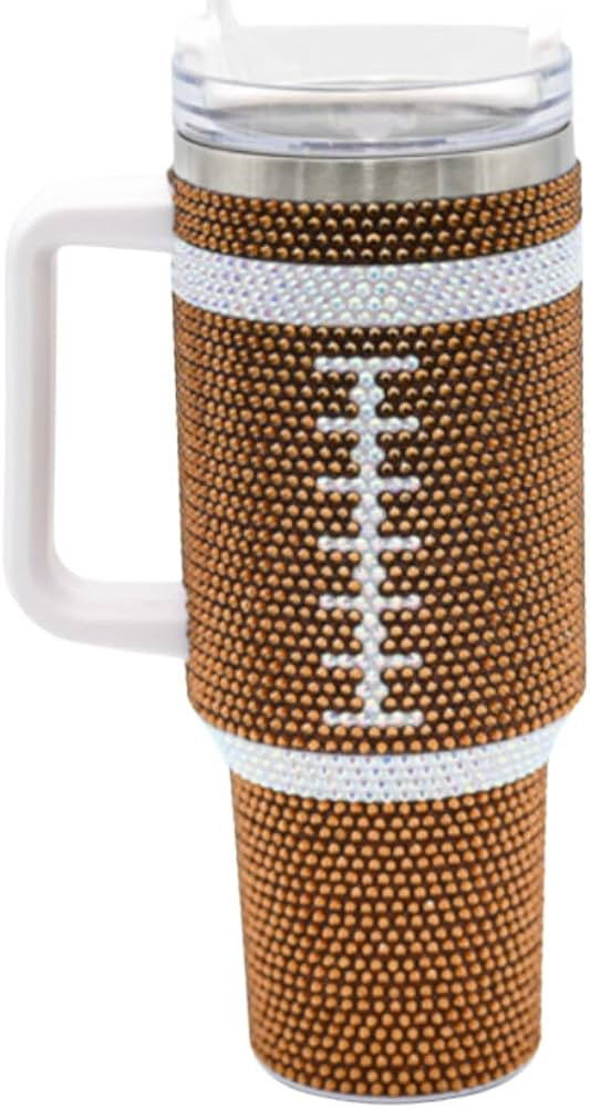 40 Oz Rhinestone Bling Tumbler Cup with Handle and Straw (FOOTBALL), Stainless Steel and Double W... | Amazon (US)