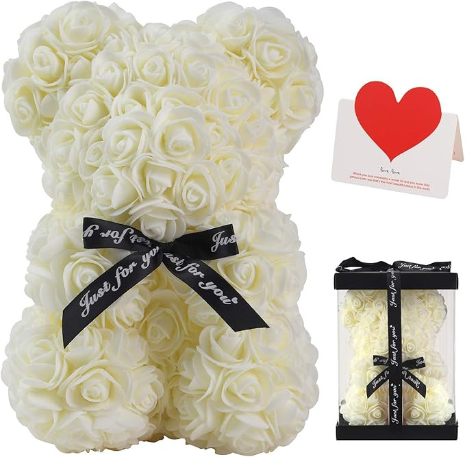 LINKLO Rose Bear Rose Teddy Bear -10 inch Artificial Rose Flower Bear, Gift for Valentines Day, W... | Amazon (US)