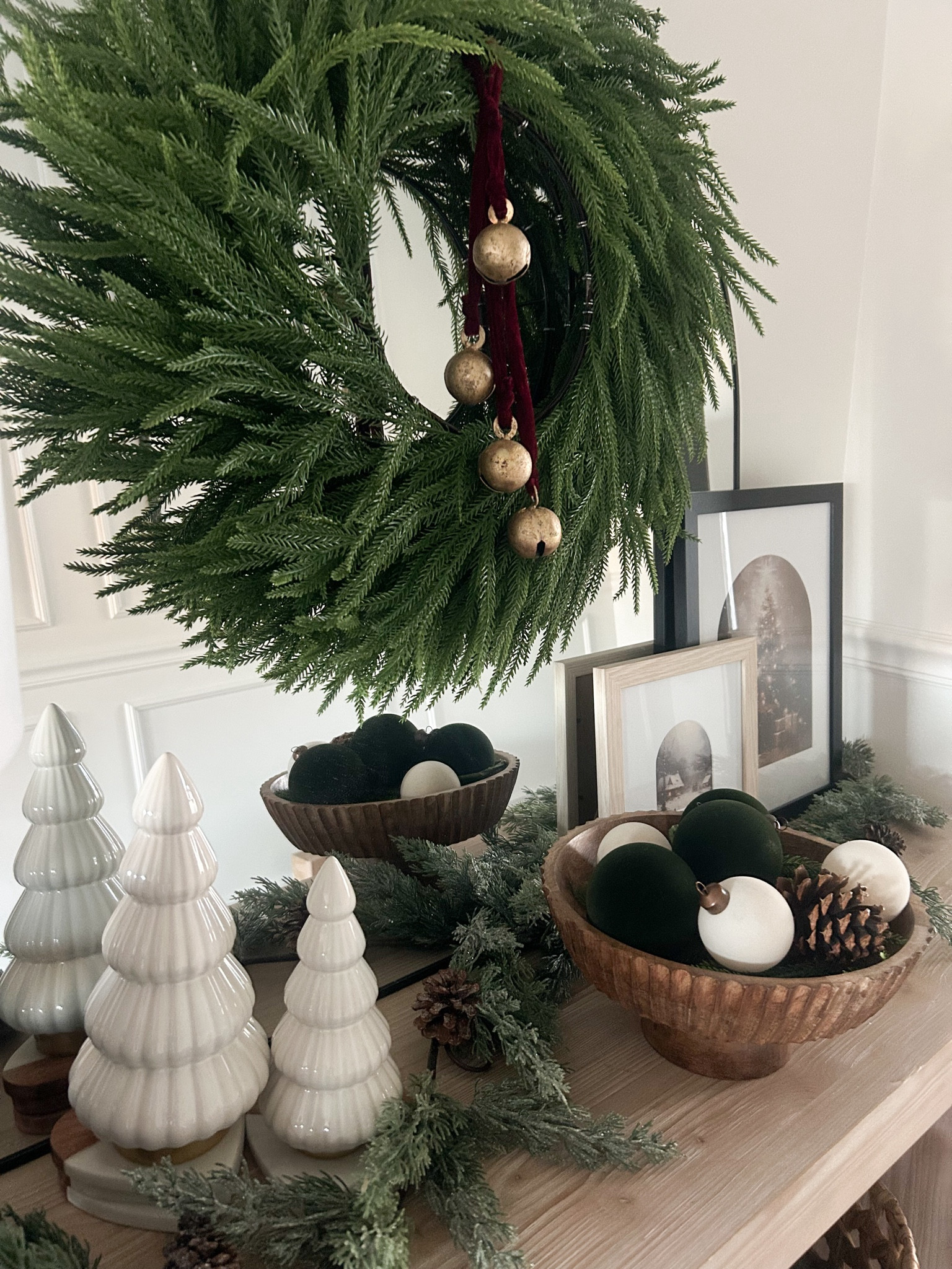 Christmas entryway table | Christmas decor dark green velvet| Pine wreaths | Christmas prints

#LTKSeasonal #LTKHoliday #LTKHome