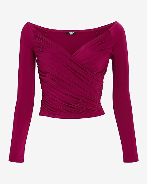 Body Contour Silky Long Sleeve Wrap Top | Express