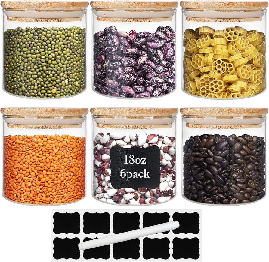 18oz Glass Jars with Bamboo Lids , Borosilicate Glass Airtight Canisters sets, Food Storage Conta... | Amazon (US)