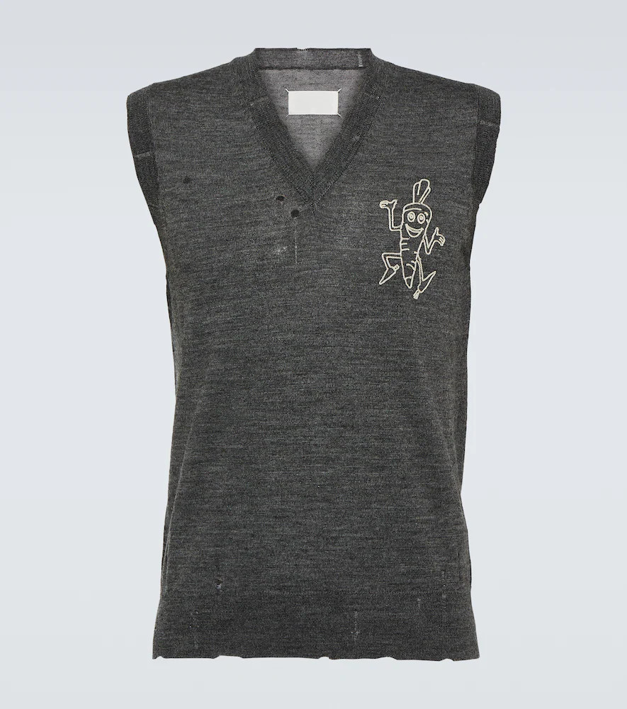 Maison Margiela Printed distressed wool sweater vest | Mytheresa (INTL)