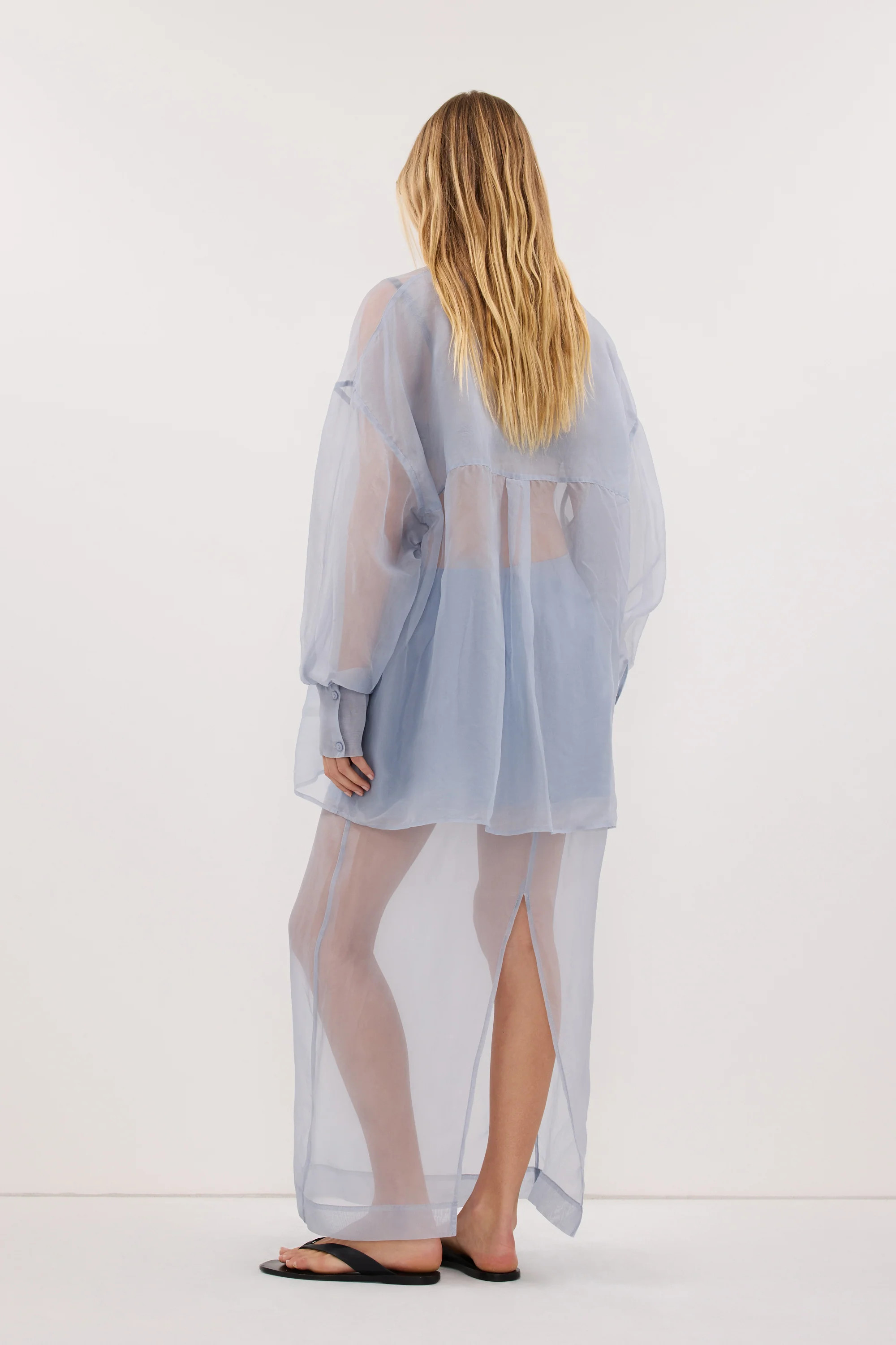 SIAN DUSTY BLUE ORGANZA MIDI SKIRT | DISSH