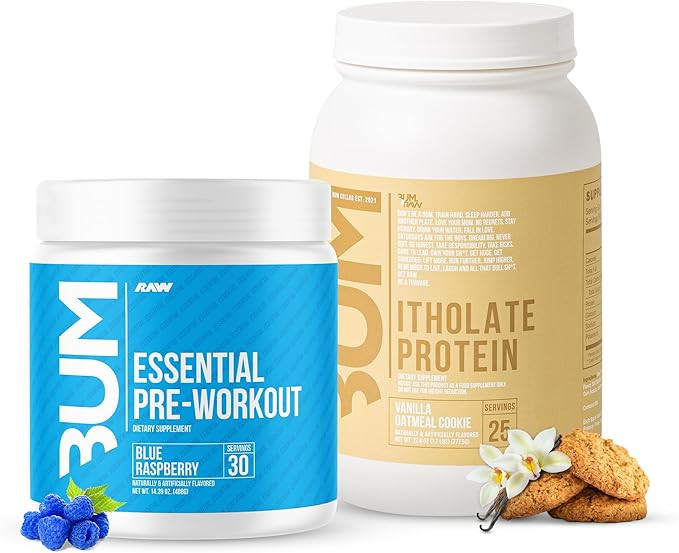 RAW Whey Isolate Protein Powder & Essential Pre-Workout Powder Bundle (Vanilla Oatmeal Cookie & B... | Amazon (US)